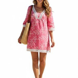 Lilly Pulitzer Sherman Tunic Dress Pink Coral Reef Lace Trim Size 6